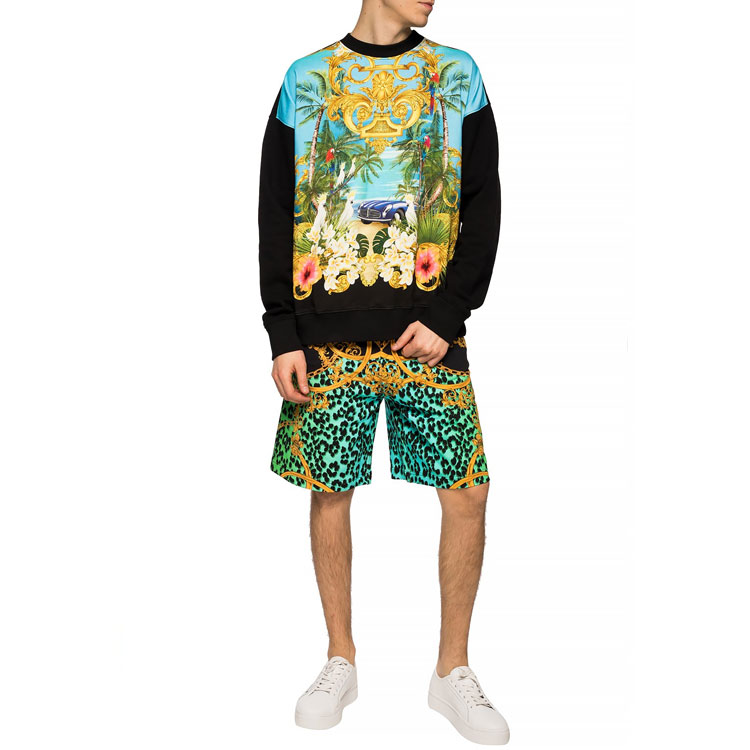 Purchase Versace Jeans Couture Baju Sejuk Leher Bulat Hitam Corak Penuh Lelaki B7GVA743-SI600-983