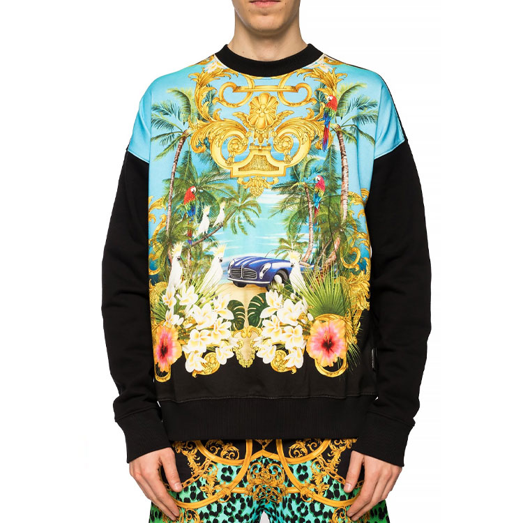 Details for Versace Jeans Couture Baju Sejuk Leher Bulat Hitam Corak Penuh Lelaki B7GVA743-SI600-983