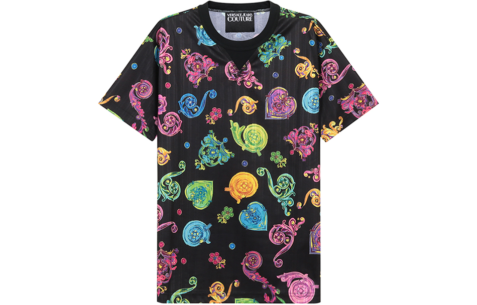 VERSACE JEANS COUTURE All-Over Print Loose Crewneck T-Shirt Black B3GVB7R0-S0772-K68