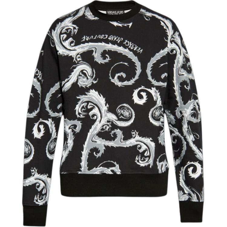 Versace Jeans Couture Baroque Print Black Crewneck Sweatshirt  Loose Fit 77GAI3R0-FS161-KJ2