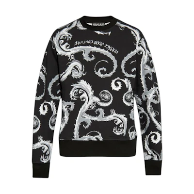 Versace Jeans Couture Baroque Print Black Crewneck Sweatshirt Loose Fit 77GAI3R0-FS161-KJ2