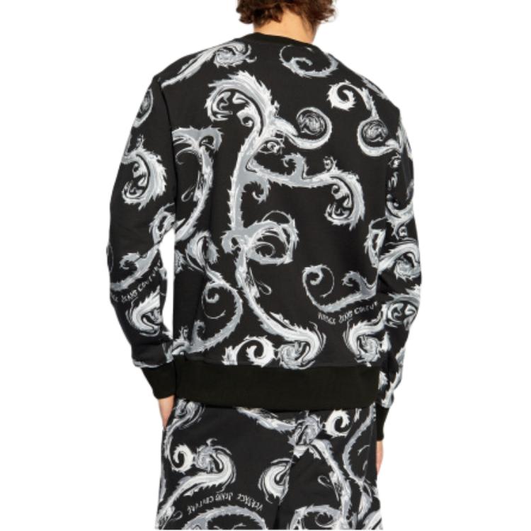 Shop Versace Jeans Couture Baroque Print Black Crewneck Sweatshirt  Loose Fit 77GAI3R0-FS161-KJ2