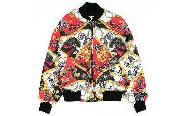 Shop VERSACE JEANS COUTURE Baroque Print Bomber Jacket Black C1GZA9A7-25134-500
