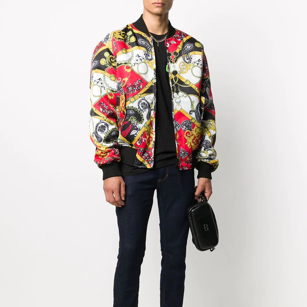 Sizing VERSACE JEANS COUTURE Baroque Print Bomber Jacket Black C1GZA9A7-25134-500