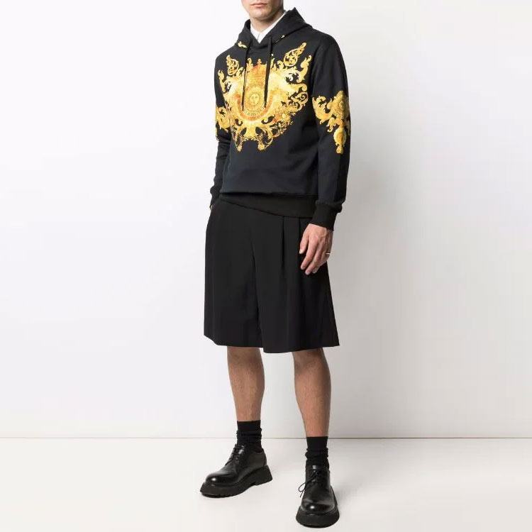 Shop VERSACE JEANS COUTURE 巴洛克印花連帽上衣 男女款 黑色 EB7GWA7-F7ES0-276
