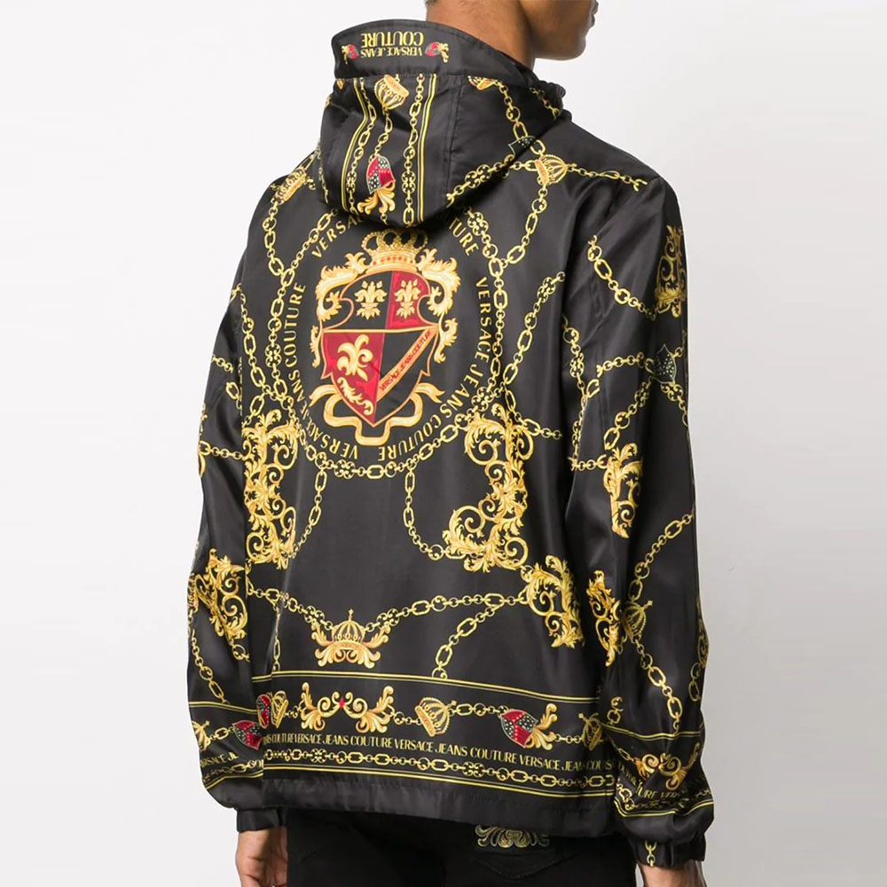 Shop VERSACE JEANS COUTURE Baroque Print Logo Jacket Black Men C1GZB9A8-25160-899