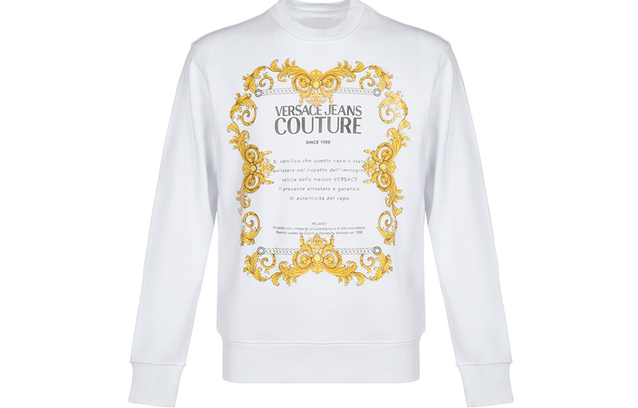 VERSACE JEANS COUTURE Baroque Print White Long Sleeve Sweatshirt Men B7GZA7TT-30318-K41
