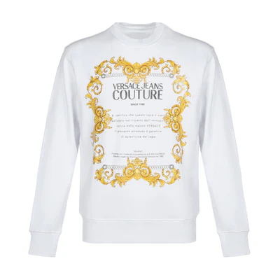 VERSACE JEANS COUTURE Baroque Print White Long Sleeve Sweatshirt Men B7GZA7TT-30318-K41