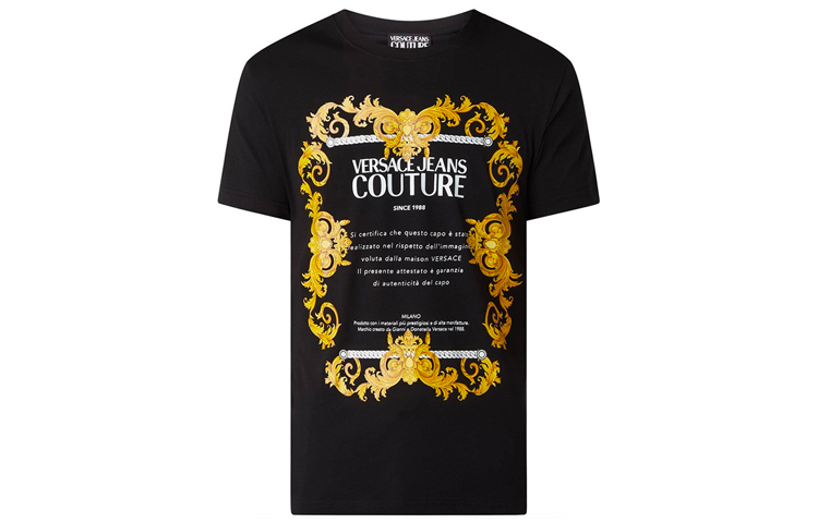 Versace Jeans Couture Baroque Style Fashion Print T-shirt Black B3GZA7TG-30319-K42