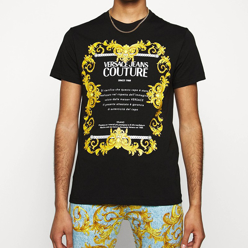 Lookbook Versace Jeans Couture Baroque Style Fashion Print T-shirt Black B3GZA7TG-30319-K42