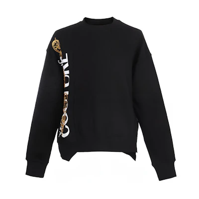 VERSACE JEANS COUTURE Black Asymmetric Embroidered Logo Sweatshirt B7GVB7TI-30318-K42