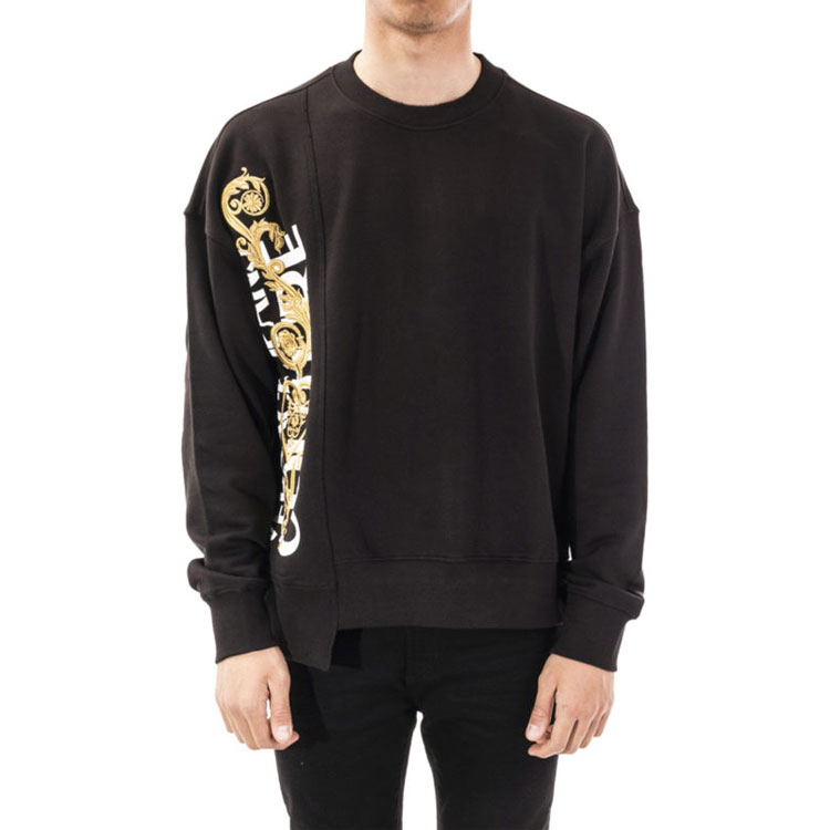 Shop VERSACE JEANS COUTURE 黑色不對稱刺繡標誌運動衫 B7GVB7TI-30318-K42