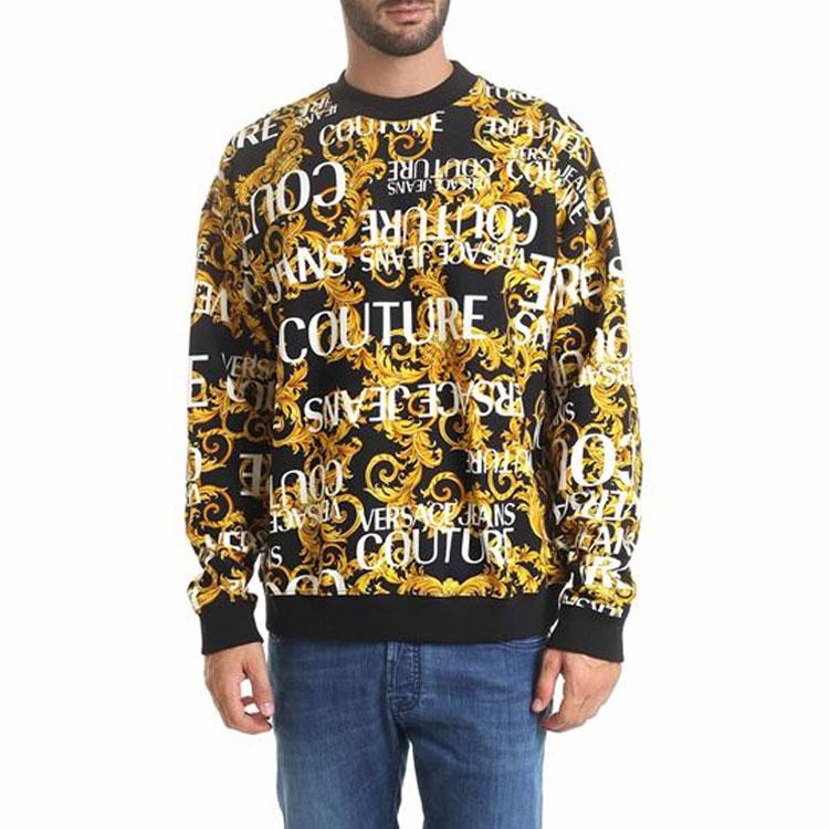 Shop VERSACE JEANS COUTURE 黑色巴洛克印花長袖衛衣 B7GUA7F5-SH600-899