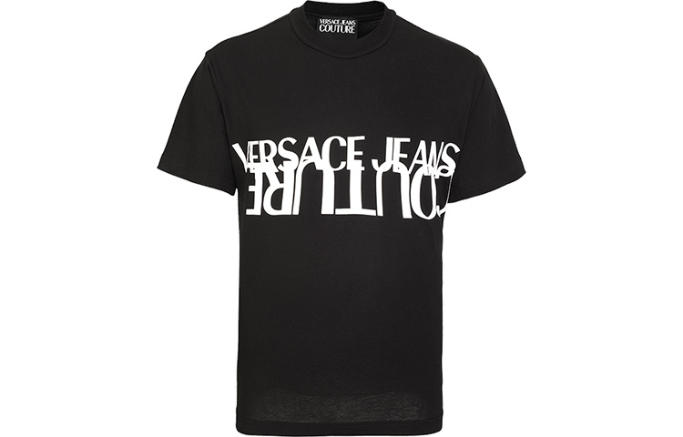 Order VERSACE JEANS COUTURE Black Crewneck Letter Print Straight T-Shirt for Men B3GZA7KB-30327-899