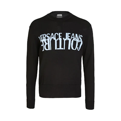 Versace Jeans Couture Black Crewneck Wool Letter Knit Sweater B5GZA81-50465-899
