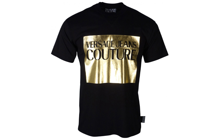 Order VERSACE JEANS COUTURE Black Gold Foil Cotton T-Shirt B3GVA7TJ-30319-K42