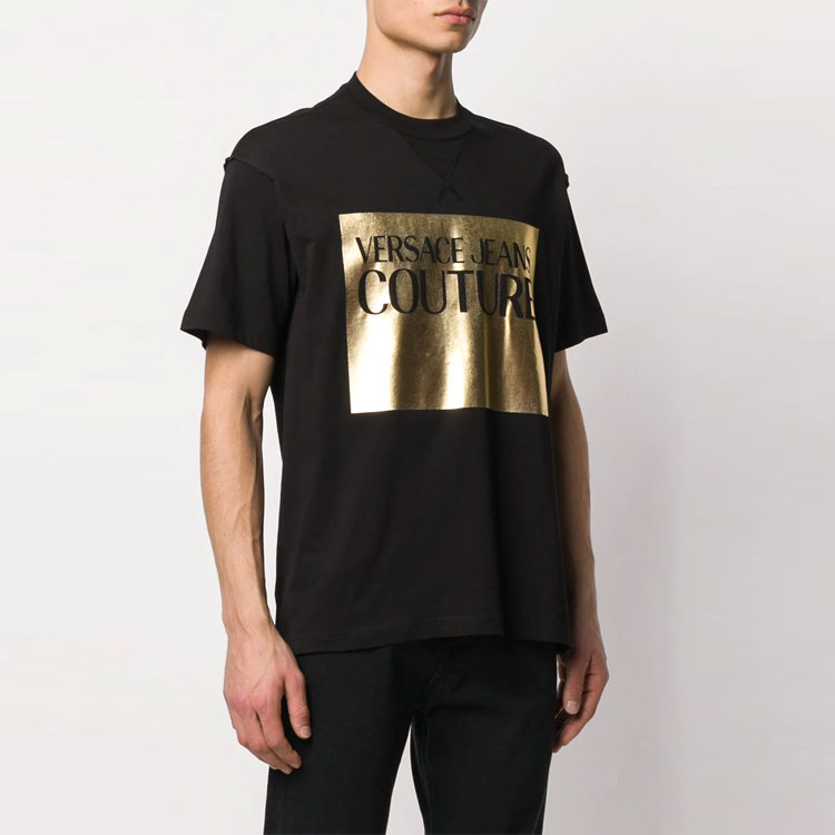 Purchase VERSACE JEANS COUTURE Black Gold Foil Cotton T-Shirt B3GVA7TJ-30319-K42