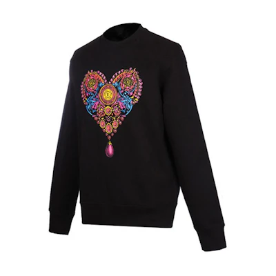 VERSACE JEANS COUTURE Black Heart Print Pullover Sweatshirt. 71GAIP01-CF00P-899