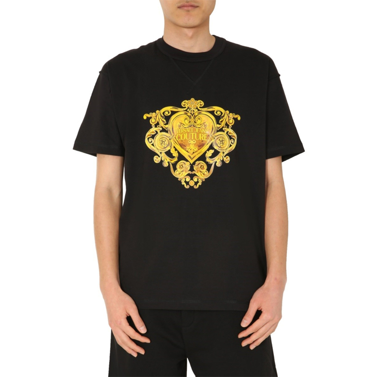 Shop VERSACE JEANS COUTURE Black Heart Print T-Shirt B3GVB7EA-30311-K42