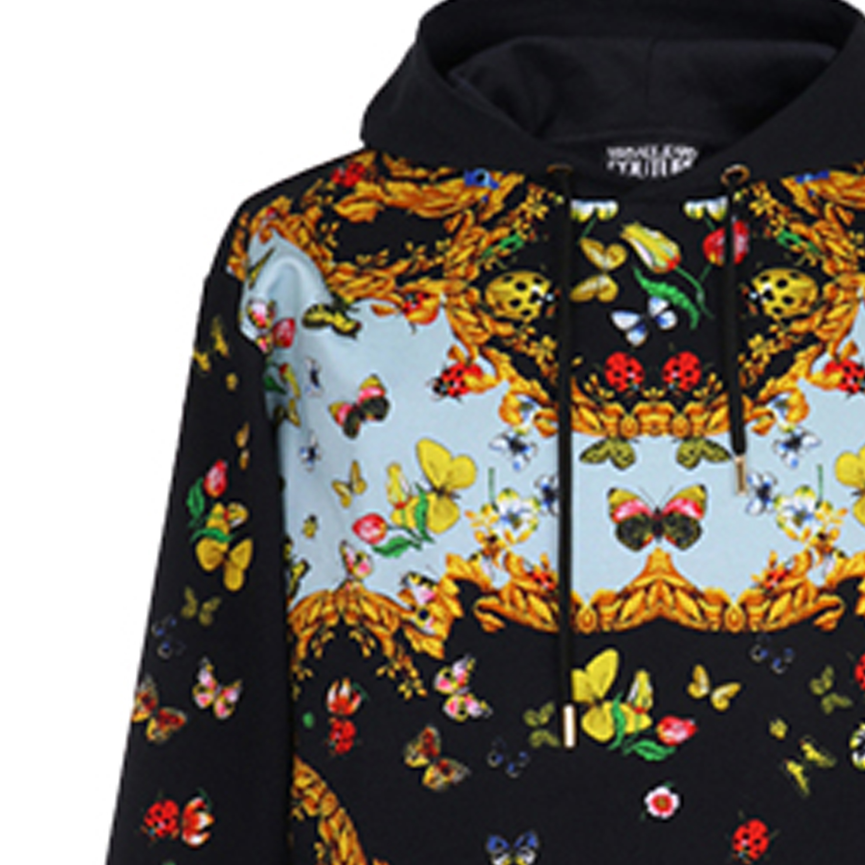 Cheap 베르사체 진스 꾸뛰르 블랙 후디 보태니컬 프린트 디자인. B7GUA7FK-30218-899