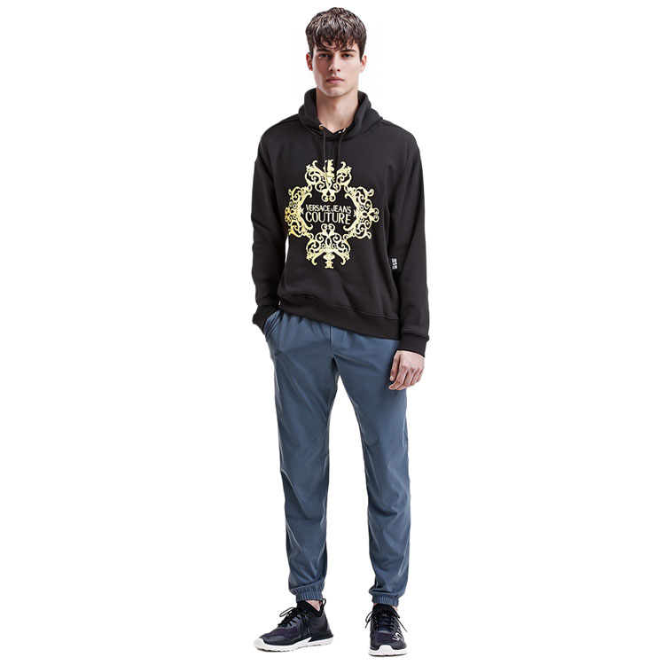 Shop Sudadera Negra VERSACE JEANS COUTURE con Logo Bordado de Encaje. EB7GUA-711E3-6604