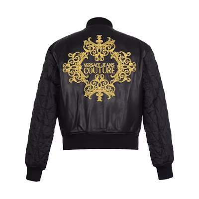 VERSACE JEANS COUTURE Black Jacket with Floral Logo on Back C1GUA9P3-04673-899