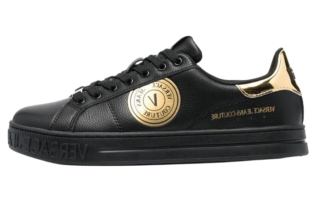 VERSACE JEANS COUTURE Black Leather Low-Top Classic Lace-Up Sneakers 75YA3SK1ZP332G89