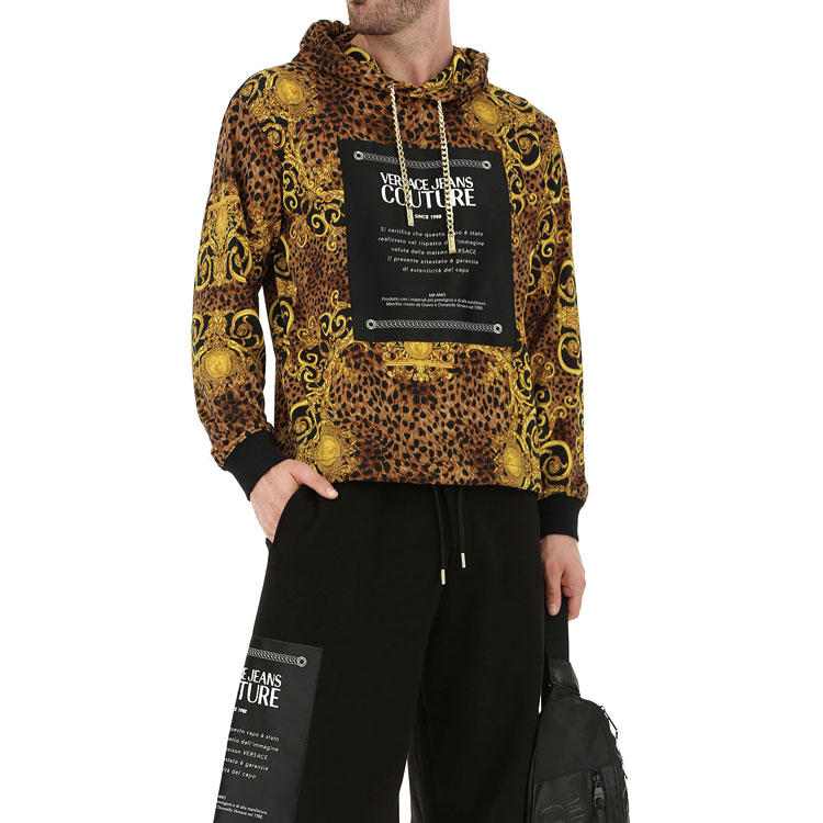 Shop VERSACE JEANS COUTURE Hoodie Hitam Motif Leopard B7GUA7F4-S0594-923
