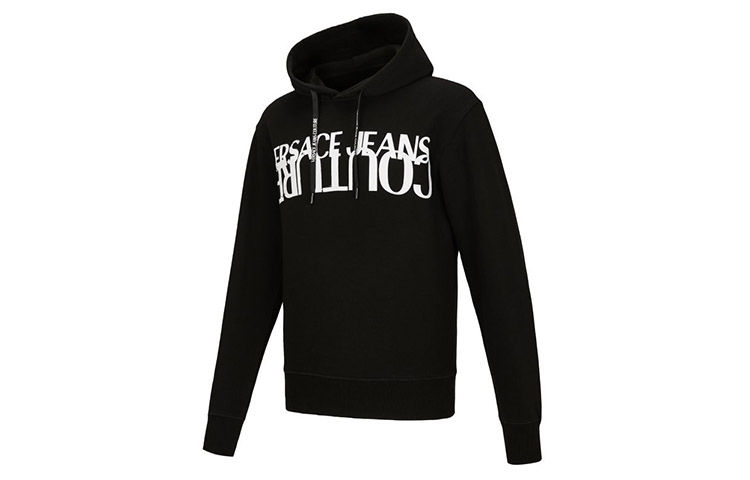 Shop VERSACE JEANS COUTURE 黑色字母印花長袖衛衣 B7GZA7KH-30328-899