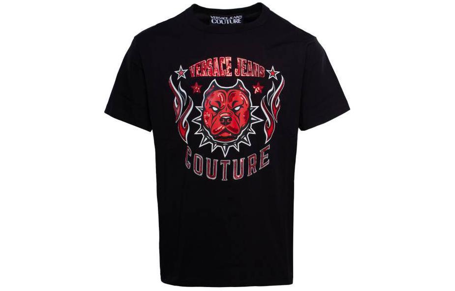 VERSACE JEANS COUTURE Black Logo Crewneck Slim Fit Short Sleeve  T-Shirt 75GAHE04-CJ00E-899