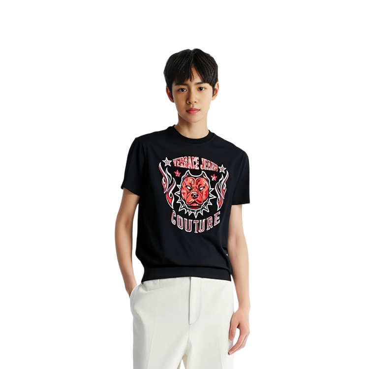Purchase VERSACE JEANS COUTURE 黑色LOGO短袖修身圓領T恤 75GAHE04-CJ00E-899