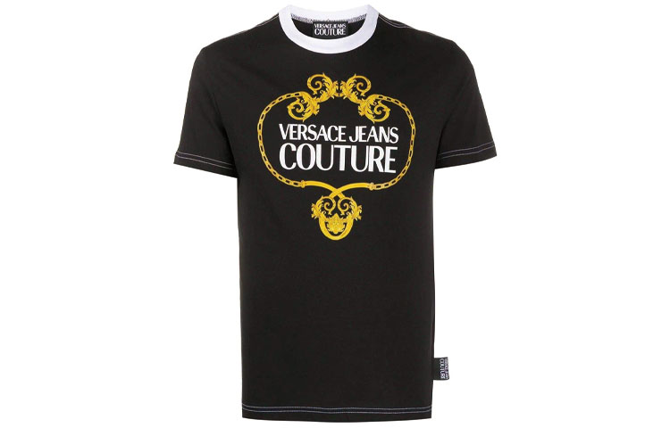 VERSACE JEANS COUTURE Black Logo Graphic Crewneck T-shirt B3GVA7EB-30311-K42