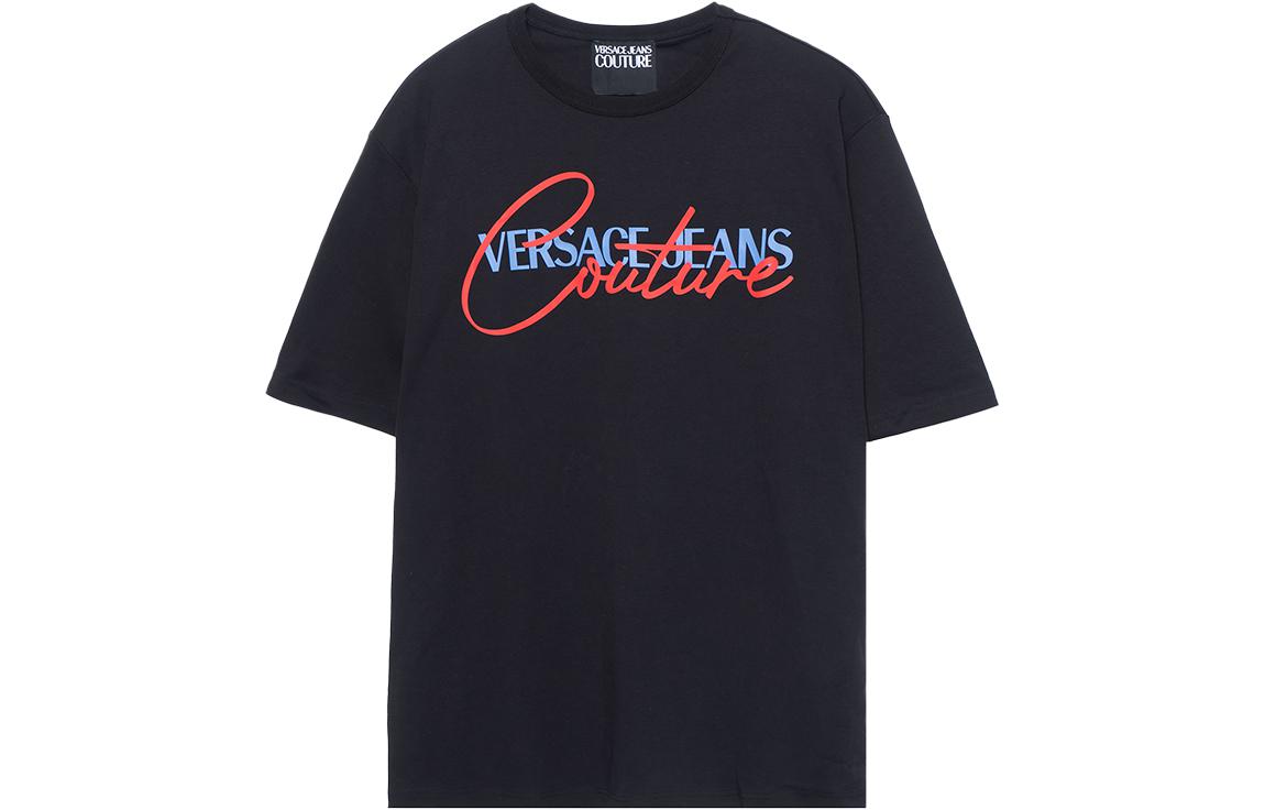 Order VERSACE JEANS COUTURE T-Shirt Hitam Logo Cetakan Longgar SS22. 72GAHT07-CJ02O-899