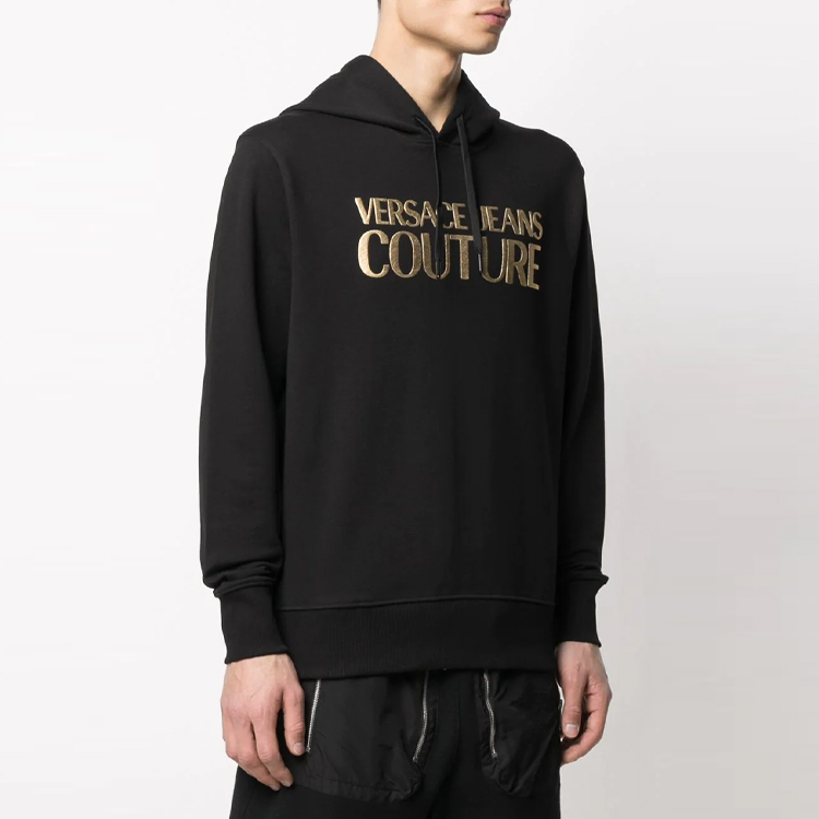 Purchase VERSACE JEANS COUTURE Hoodie Pria Hitam Logo Cetak dengan Drawstring. B7GWA7TP-30318-K42