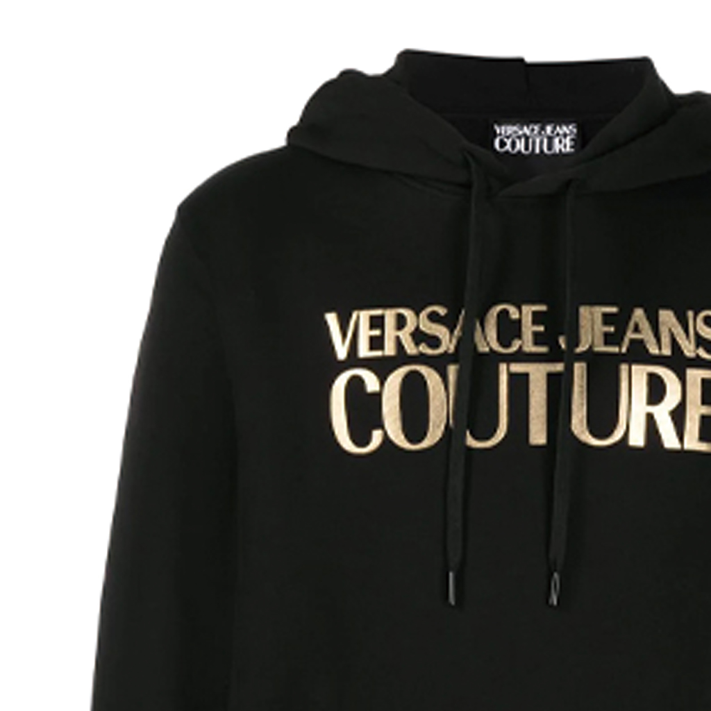 Cheap VERSACE JEANS COUTURE Hoodie Pria Hitam Logo Cetak dengan Drawstring. B7GWA7TP-30318-K42