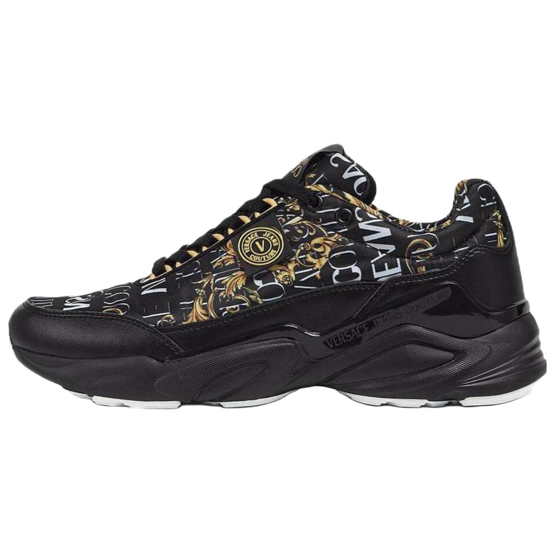 VERSACE JEANS COUTURE Black Low-Top Casual Shoes with Gold Print for Men 73YA3SW2ZS240G89