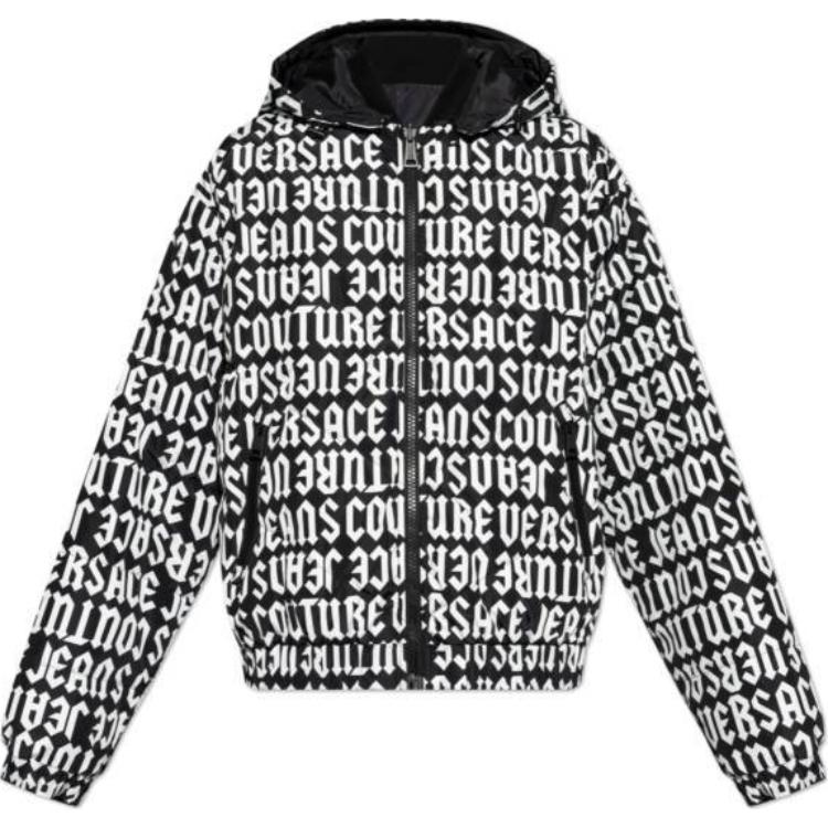 VERSACE JEANS COUTURE Black Reversible Hooded Puffer Jacket for Men. 77GAUD16-CQD53-L01