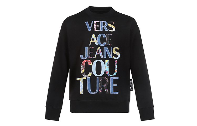 VERSACE JEANS COUTURE Black Sweatshirt with Multicolor Lettering B7GZA7VF-30333-899