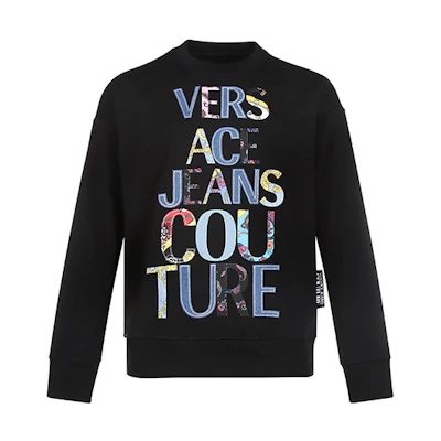 VERSACE JEANS COUTURE Black Sweatshirt with Multicolor Lettering B7GZA7VF-30333-899