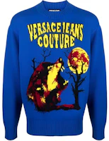 Versace Jeans Couture Blue Wool Sweater with Patterned Crewneck. 71GAF815C-M08NOD7 Versace Jeans Couture Blue Wool Sweater with Patterned Crewneck. 71GAF815C-M08NOD7
