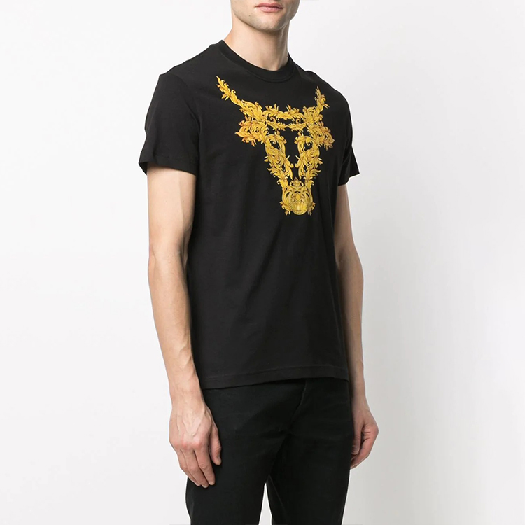 Shop VERSACE JEANS COUTURE Bull Logo T-Shirt for Men Black SS21 Gift Guide B3GWA7TG-30319-K42