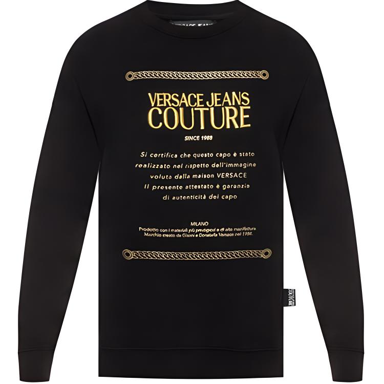 Versace Jeans Couture Embroidered Long Sleeve Pullover Sweatshirt Black Men B7GUA7FN-36604-Y6A