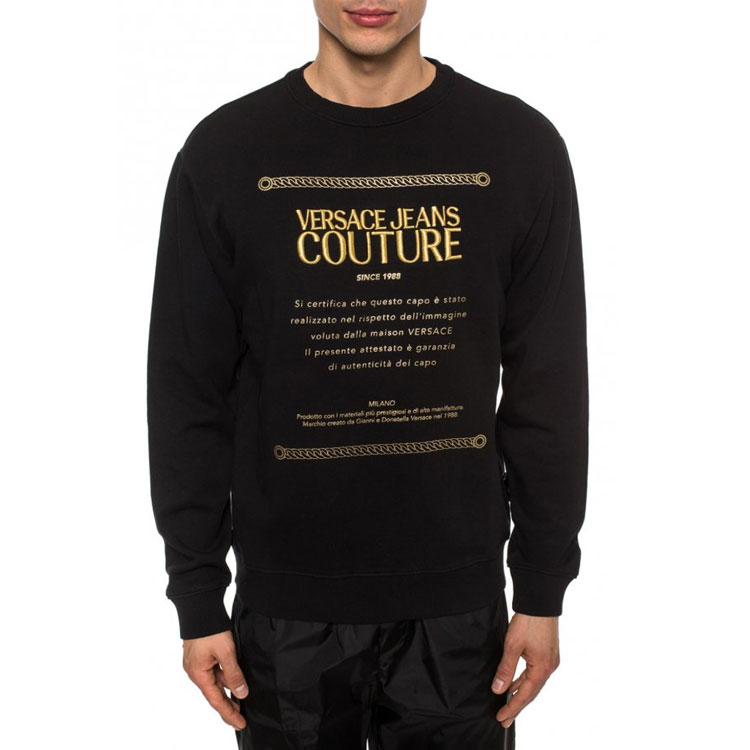 Shop 范思哲牛仔刺繡長袖黑色男士運動衫 B7GUA7FN-36604-Y6A