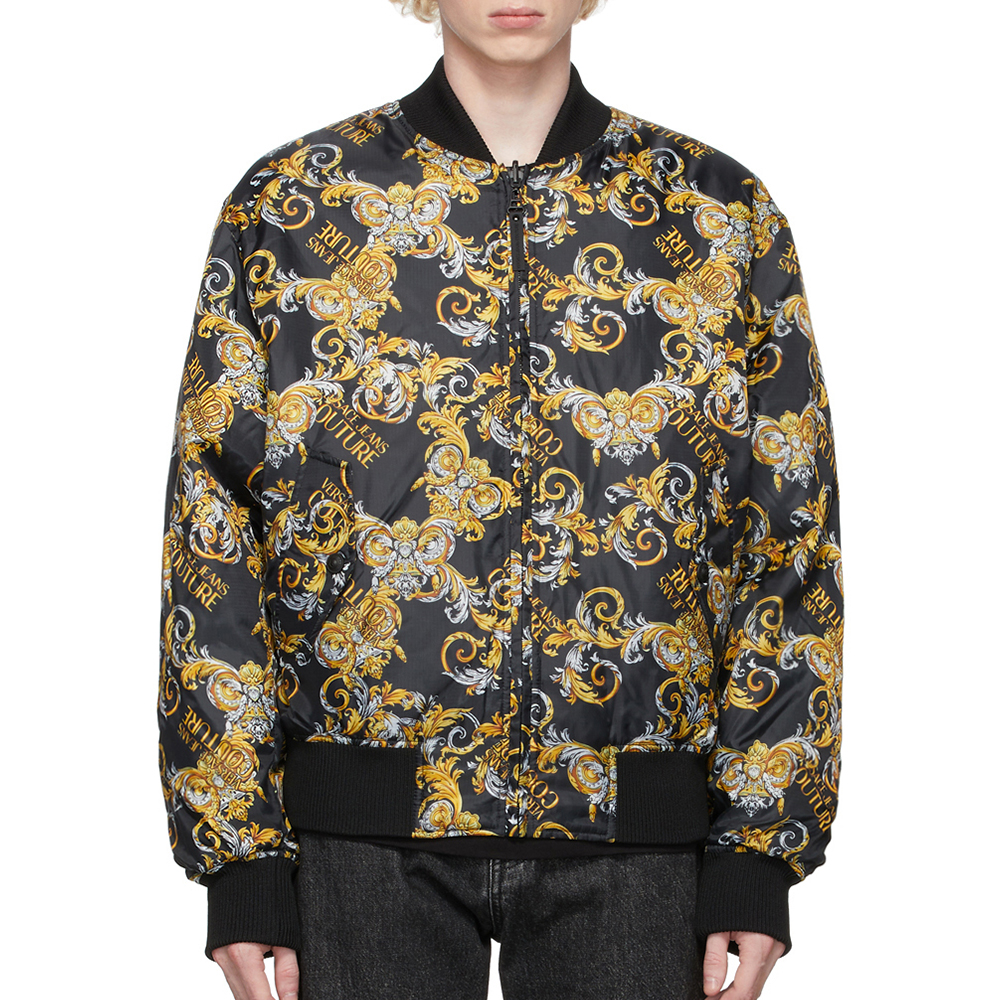Shop VERSACE JEANS COUTURE Floral Reversible Bomber Jacket Black Men C1GZA9C7-25131-899