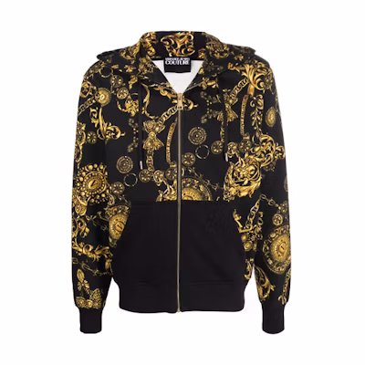 VERSACE JEANS COUTURE FW21 Baroque Print Zip Hoodie Jacket Men’s Black 71GAI3Z1-FS002-G89