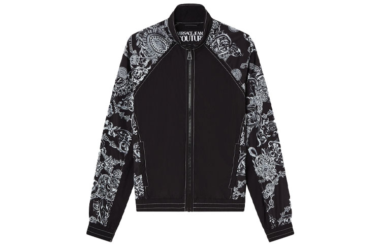 VERSACE JEANS COUTURE FW21 Black Detachable Sleeve Print Jacket. E71GAS401-ECQS02-E899