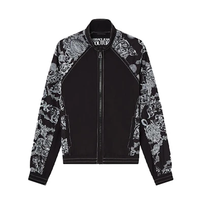 VERSACE JEANS COUTURE FW21 Black Detachable Sleeve Print Jacket. E71GAS401-ECQS02-E899