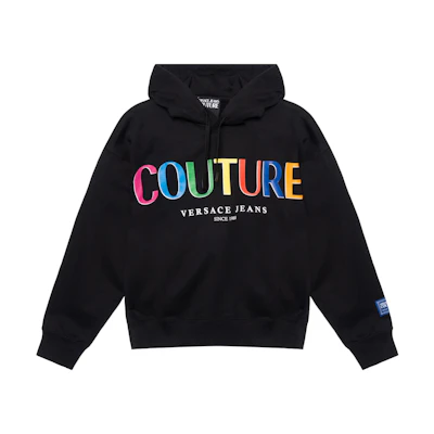 VERSACE JEANS COUTURE FW21 Letter Print Loose Fit Hoodie Black. 71GAIP04C-F00P-899