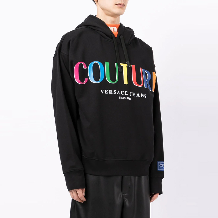 Purchase ヴェルサーチ ジーンズ クチュール FW21 レタープリント ルーズフィット フーディー ブラック 71GAIP04C-F00P-899