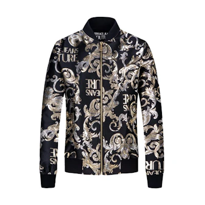 VERSACE JEANS COUTURE FW21 Reversible Logo Print Jacket Black C1GWA907-WUP407-899